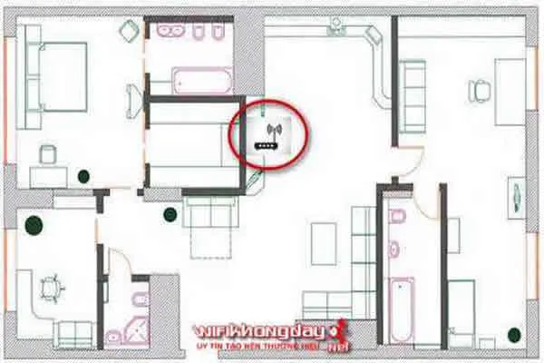 Đặt cục kích sóng wifi ở đâu để sóng WiFi khỏe nhất ? Chọn vị trí trung tâm để đặt cục kích sóng wifi